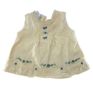 Miniwear Baby Girls Yellow Linen Blend‎ Embroidered Floral Sleeveless Top 6-9M
